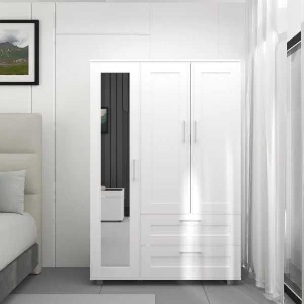 my-11134207-820l4-mqliduih7xtu42.webp Almari Baju 3 Pintu Dengan Cermin Laci Moden Minimalist Wardrobe 3 Door White Clothes Storage Cabinet WD1003 M