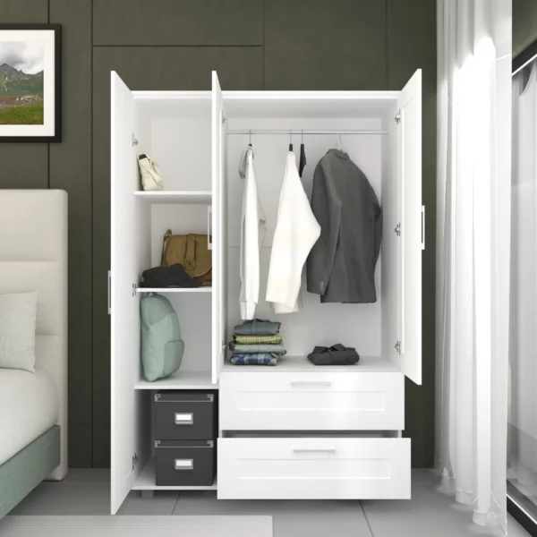 my-11134207-820l5-mqlien4g4tu7c5.webp Almari Baju 3 Pintu Dengan Cermin Laci Moden Minimalist Wardrobe 3 Door White Clothes Storage Cabinet WD1003 M