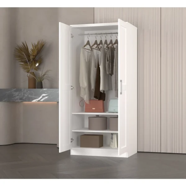 my-11134207-820l5-mqlj3ek0vqiobe.webp Almari Pakaian 2 Pintu Minimalis Putih Wardrobe Modern Wooden Bedroom Cabinet High Load Bearing Capacity WD1002