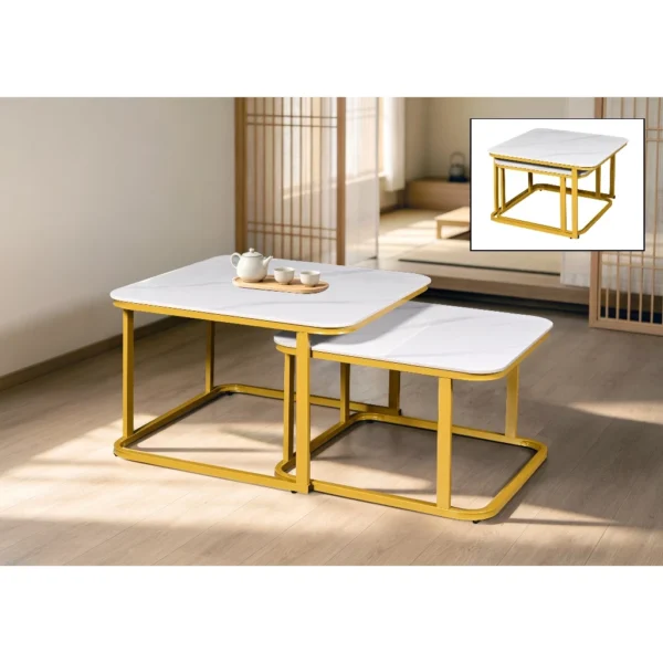 2 in 1 Sintered Stone Coffee Table Set Side Table Meja Kopi Meja Sisi