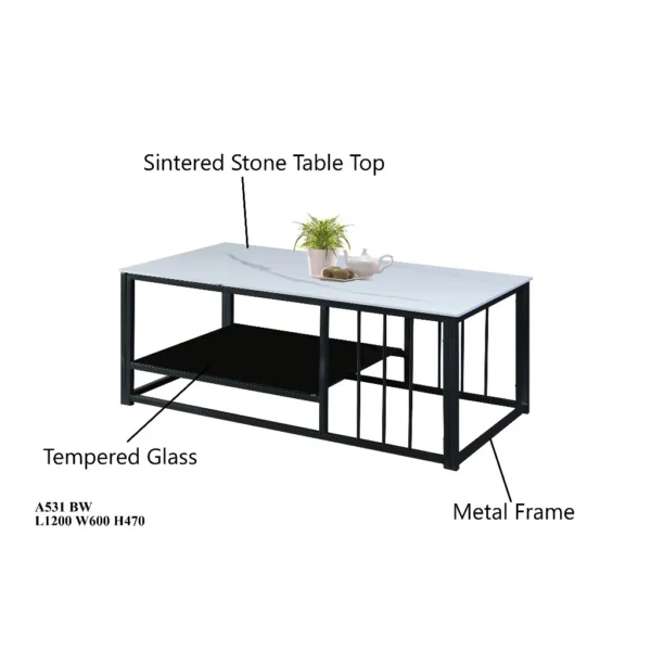Sintered Stone Coffee Table with Storage Rack  Meja Kopi dengan shelf