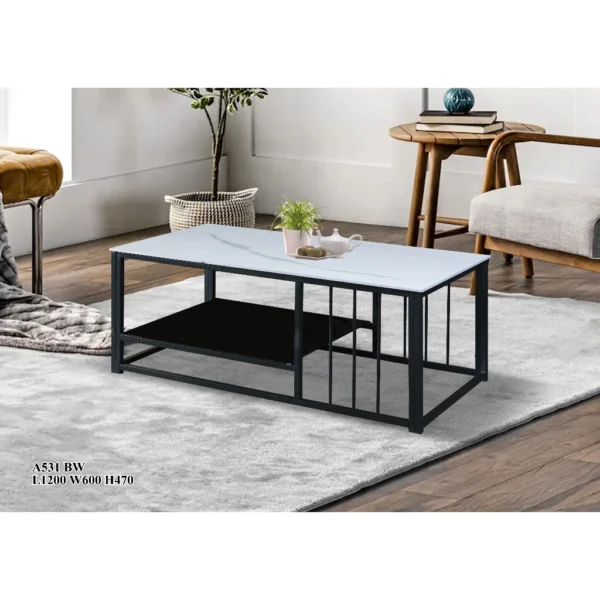 Sintered Stone Coffee Table with Storage Rack  Meja Kopi dengan shelf