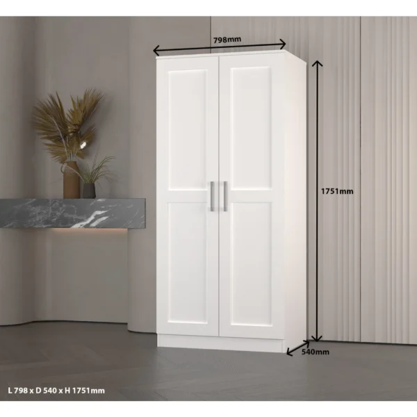 my-11134207-820ld-mqlj2leap88wfa.webp Almari Pakaian 2 Pintu Minimalis Putih Wardrobe Modern Wooden Bedroom Cabinet High Load Bearing Capacity WD1002