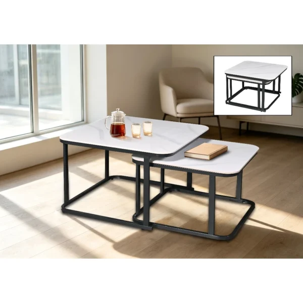 2 in 1 Sintered Stone Coffee Table Set Side Table Meja Kopi Meja Sisi