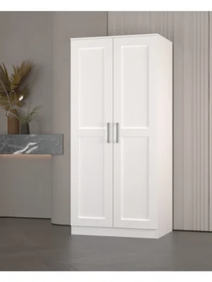 Almari Pakaian 2 Pintu Minimalis Putih Wardrobe Modern Wooden Bedroom Cabinet High Load Bearing Capacity   WD1002