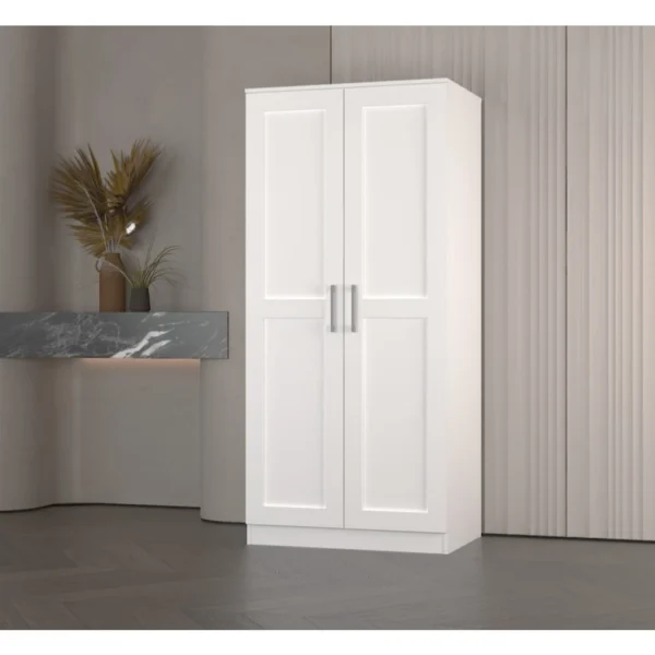 my-11134207-820lg-mqlj3ek0uby880.webp Almari Pakaian 2 Pintu Minimalis Putih Wardrobe Modern Wooden Bedroom Cabinet High Load Bearing Capacity WD1002