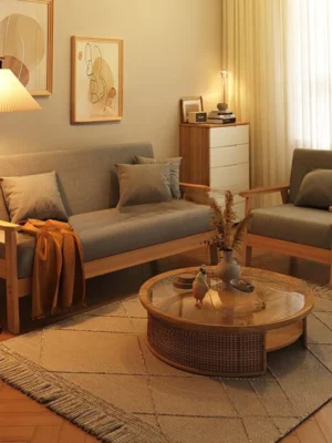 Solid wood sofa home fabric sofa economical rental room homestay single small apartment double sofa