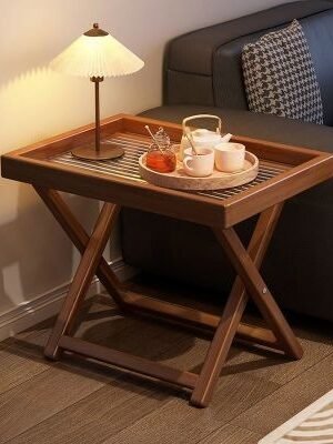 meja kopi Sofa side table living room solid wood coffee table bedroom bedside storage rack